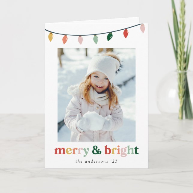 Modern Merry and Bright Photo Holiday Card (Front)
