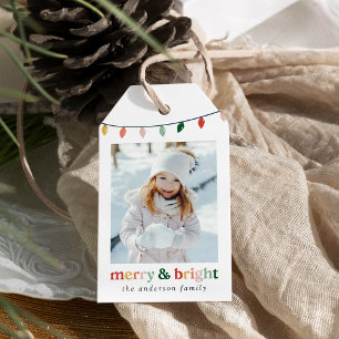 Modern Merry and Bright Photo Holiday Gift Tags