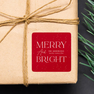 Modern Merry and Bright Red Holiday Square Sticker