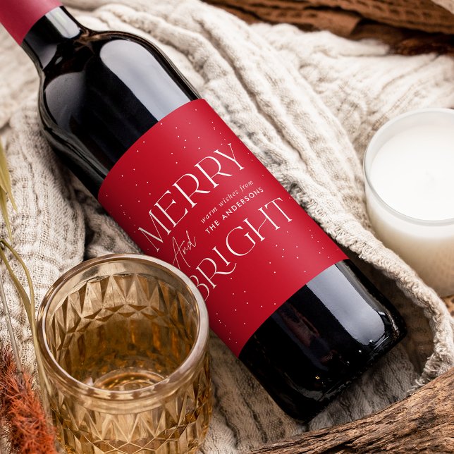 Modern Merry and Bright Red Holiday Wine Label (Creator Uploaded)