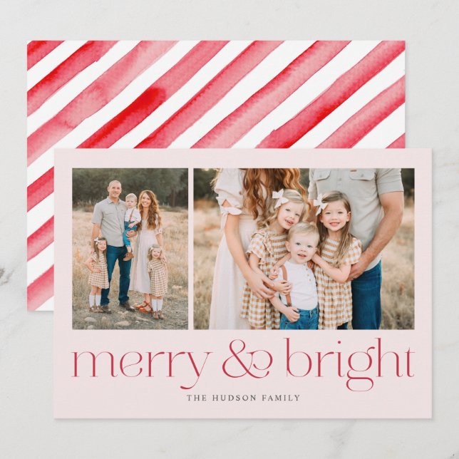 Modern Merry and Bright Red Minimal Holiday Card (Front/Back)
