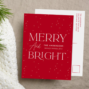 Modern Merry and Bright Red Non-Photo Holiday Postcard