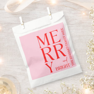 Modern Merry and Bright Red Pink Christmas Favour Bags