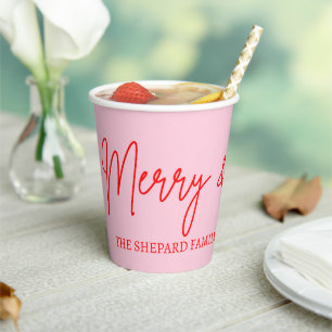 Modern Merry and Bright Red Pink Christmas  Paper Paper Cups