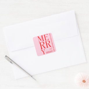 Modern Merry and Bright Red Pink Christmas  Square Sticker
