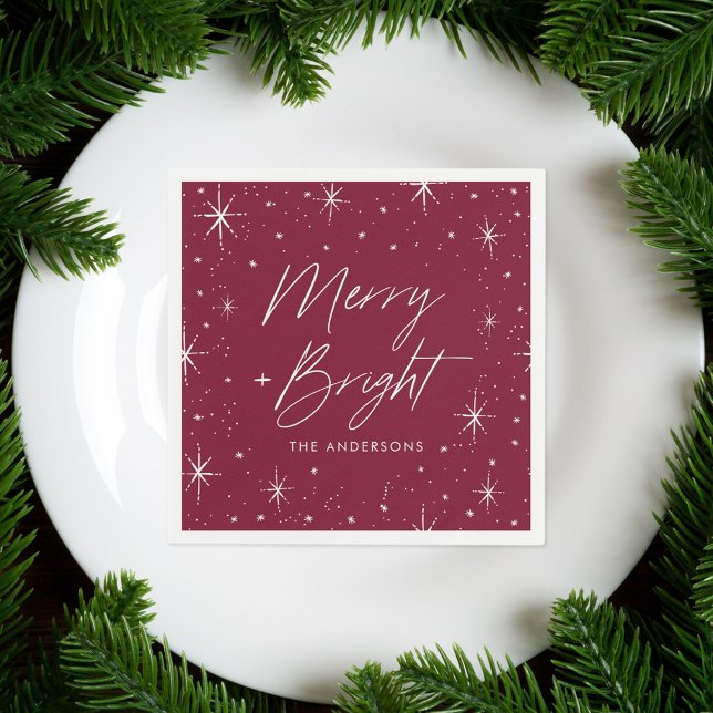 Modern Merry and Bright Script Burgundy Holiday Napkin (Creator Uploaded)