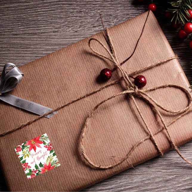 Modern Merry and Bright Script Square Sticker (Creator Uploaded)