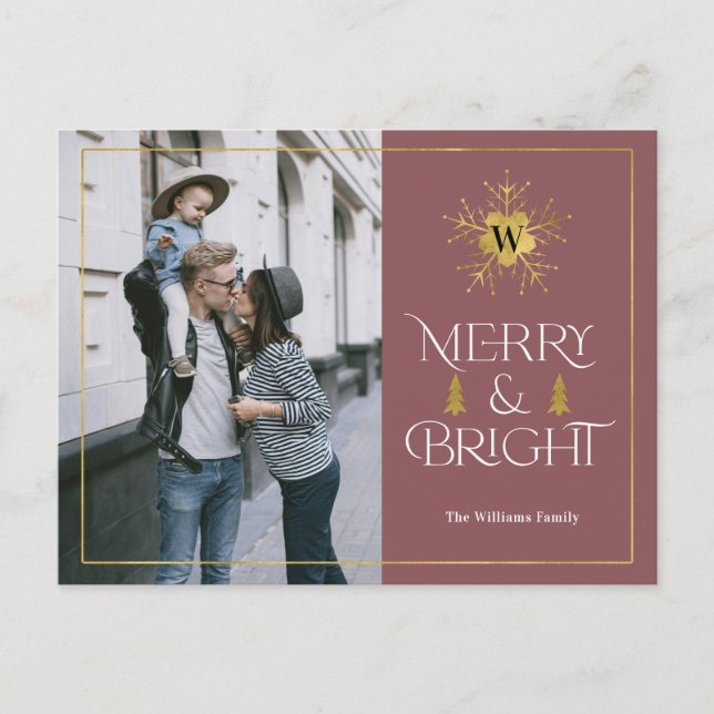  Modern Merry and Bright simple Christmas photo Po Postcard (Front)