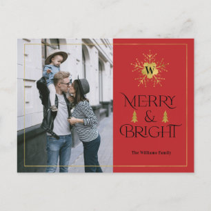 Modern Merry and Bright simple red christmas Postcard