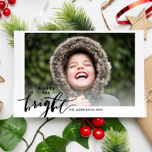 Modern Merry and Bright Typography Christmas Photo Holiday Card
