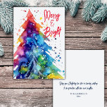 Modern Merry and Bright Watercolor Christmas Tree Holiday Card<br><div class="desc">Celebrate the festive season with our modern and artsy Christmas card! This beautifully designed card features a vibrant abstract watercolor of a Christmas tree, in an array of colours that truly captures the spirit of the holidays. On the front is the phrase "Merry & Bright." The back of the card...</div>