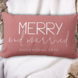 Modern Merry And Married First Christmas Pink Lumbar Cushion