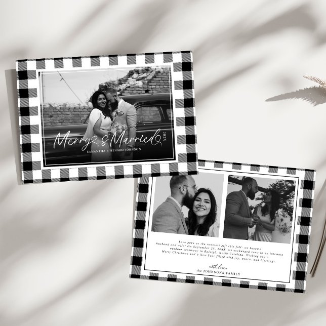 Modern Merry and Married Newlywed Plaid Christmas Holiday Card (Creator Uploaded)