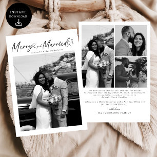 Modern Merry and Married Newlywed Script Christmas Holiday Card