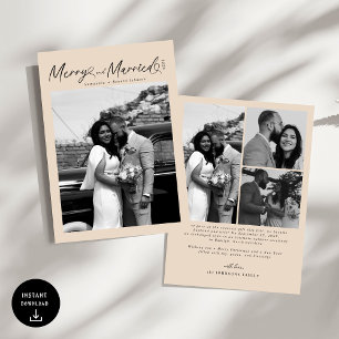 Modern Merry and Married Newlywed Script Christmas Holiday Card