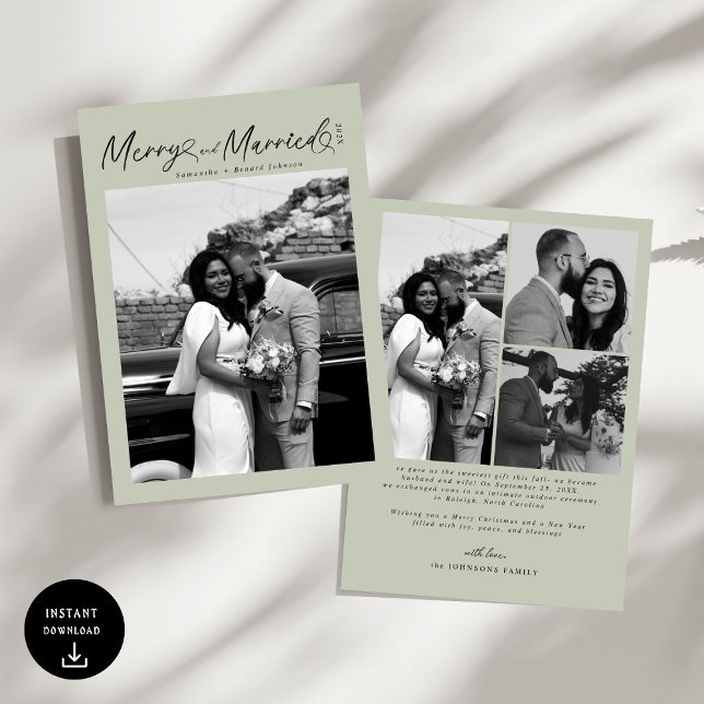 Modern Merry and Married Newlywed Script Christmas Holiday Card (Creator Uploaded)