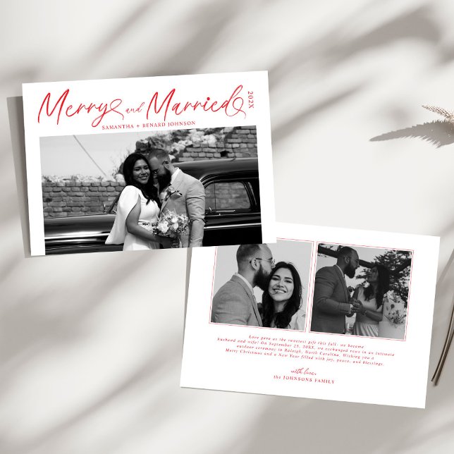 Modern Merry and Married Newlywed Script Christmas Holiday Card (Creator Uploaded)