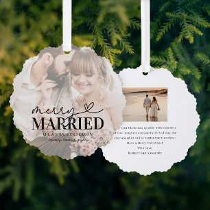 Modern Merry and Married Photo Christmas Tree Decoration Card