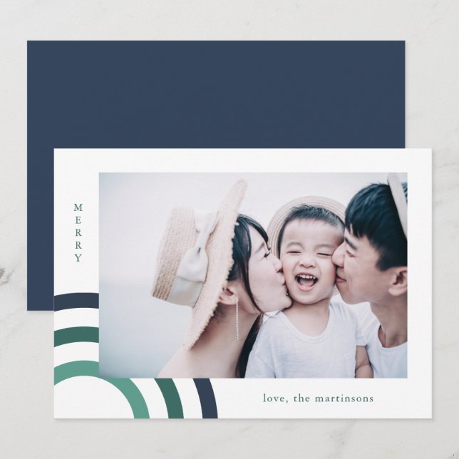 Modern Merry Blue Holiday Photo (Front/Back)