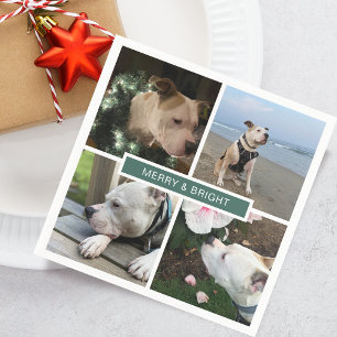 Modern Merry & Bright 4 Photos Grid Paper Napkin