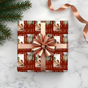 Modern Merry Bright Bold Typography 2 Photo Red Wrapping Paper