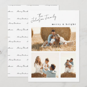 Modern Merry & Bright Christmas Family two Photo Holiday Card