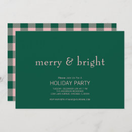 Modern Merry & Bright Christmas Green & Pink Invitation