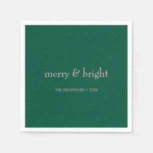 Modern Merry & Bright Christmas Holiday Green Pink Napkin