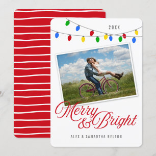 Modern Merry & Bright Christmas Lights Photo Holiday Card