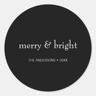 Modern Merry & Bright Christmas Pink Black Holiday Classic Round Sticker