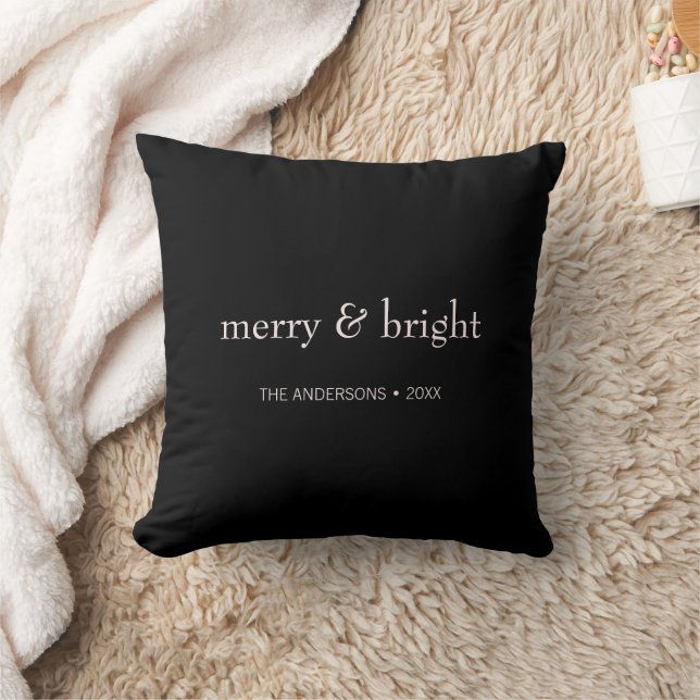 Modern Merry & Bright Christmas Pink Black Holiday Cushion (Blanket)