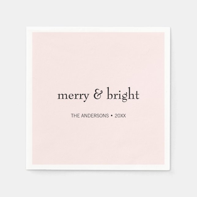 Modern Merry & Bright Christmas Pink Black Holiday Napkin (Front)