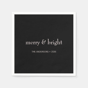 Modern Merry & Bright Christmas Pink Black Holiday Napkin