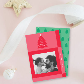Modern Merry & Bright Christmas Tree One Photo Holiday Card