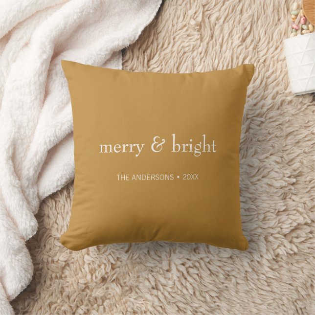 Modern Merry & Bright Gold Christmas Holiday Cushion (Blanket)