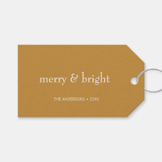 Modern Merry & Bright Gold Christmas Holiday Gift Tags
