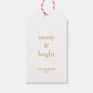Modern Merry & Bright Gold Christmas Holiday Gift Tags