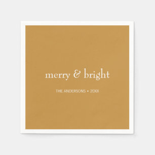Modern Merry & Bright Gold Christmas Holiday Napkin