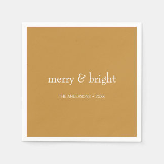 Modern Merry & Bright Gold Christmas Holiday Napkin