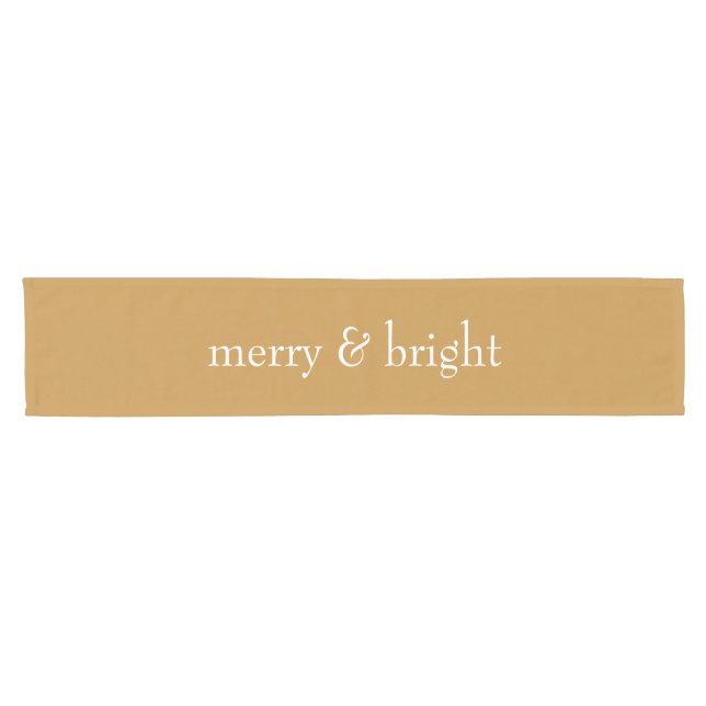 Modern Merry & Bright Gold Christmas Holiday Short Table Runner (Horizontal)