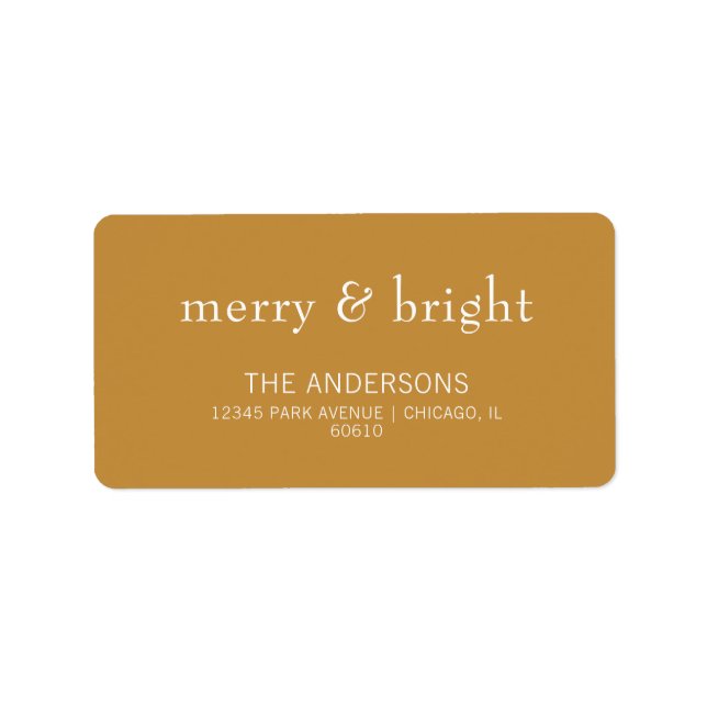 Modern Merry & Bright Gold Holiday Address Label (Front)