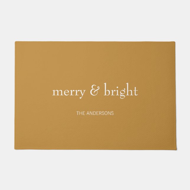 Modern Merry & Bright Holiday Gold Doormat (Front)