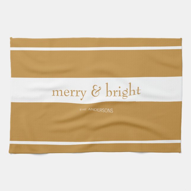 Modern Merry & Bright Holiday Gold Tea Towel (Horizontal)