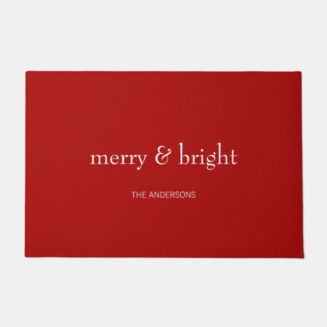 Modern Merry & Bright Holiday Red Doormat (Front)