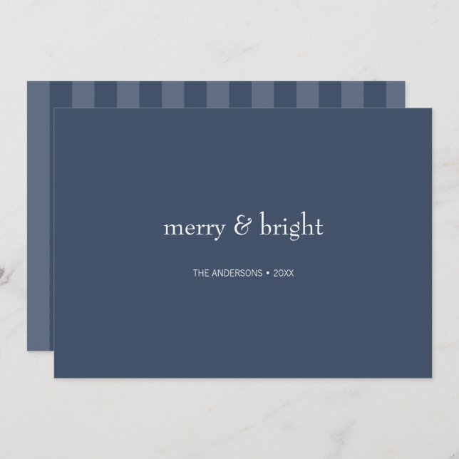 Modern Merry & Bright Navy Christmas Holiday Card (Front/Back)