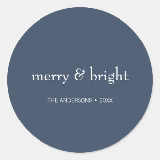 Modern Merry & Bright Navy Christmas Holiday Classic Round Sticker