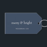 Modern Merry & Bright Navy Christmas Holiday Gift Tags<br><div class="desc">Modern Holiday gift tags featuring the words "Merry and Bright". Ideal for the holiday season for Christmas or New Year's. Personalise the custom text above. You can also change the background colour. You can find additional coordinating items in our "Modern Colourful Merry & Bright Holiday" collection.</div>