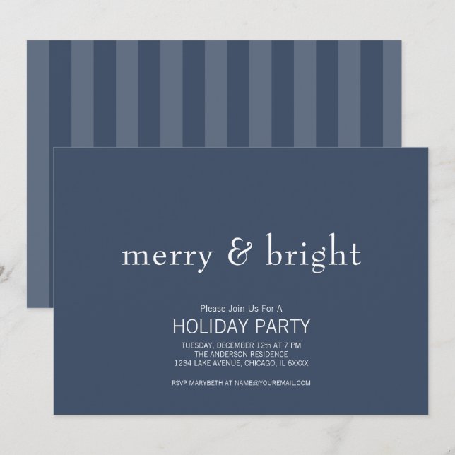 Modern Merry & Bright Navy Christmas Holiday Invitation (Front/Back)