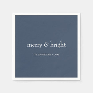 Modern Merry & Bright Navy Christmas Holiday Napkin