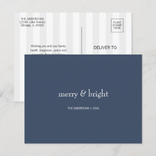 Modern Merry & Bright Navy Christmas Holiday Postcard
